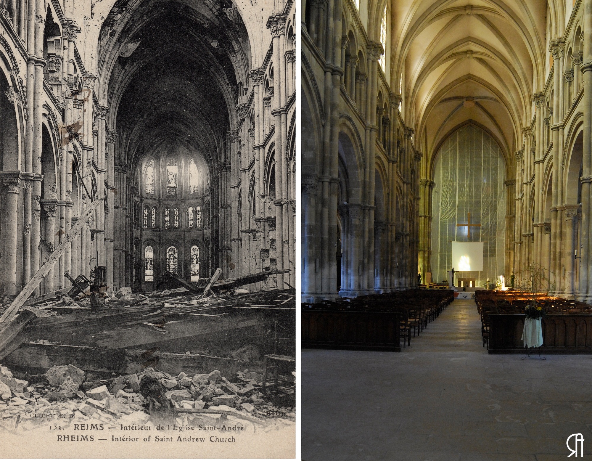 L’intérieur de l’église Saint-André après la Grande Guerre