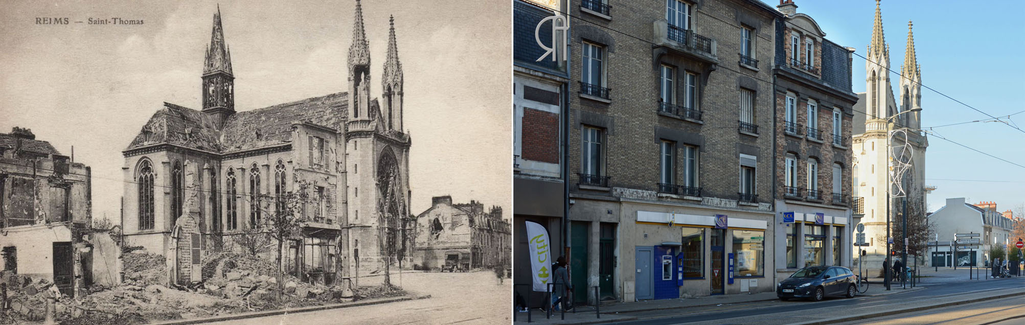 La place et l’église Saint-Thomas en 1919