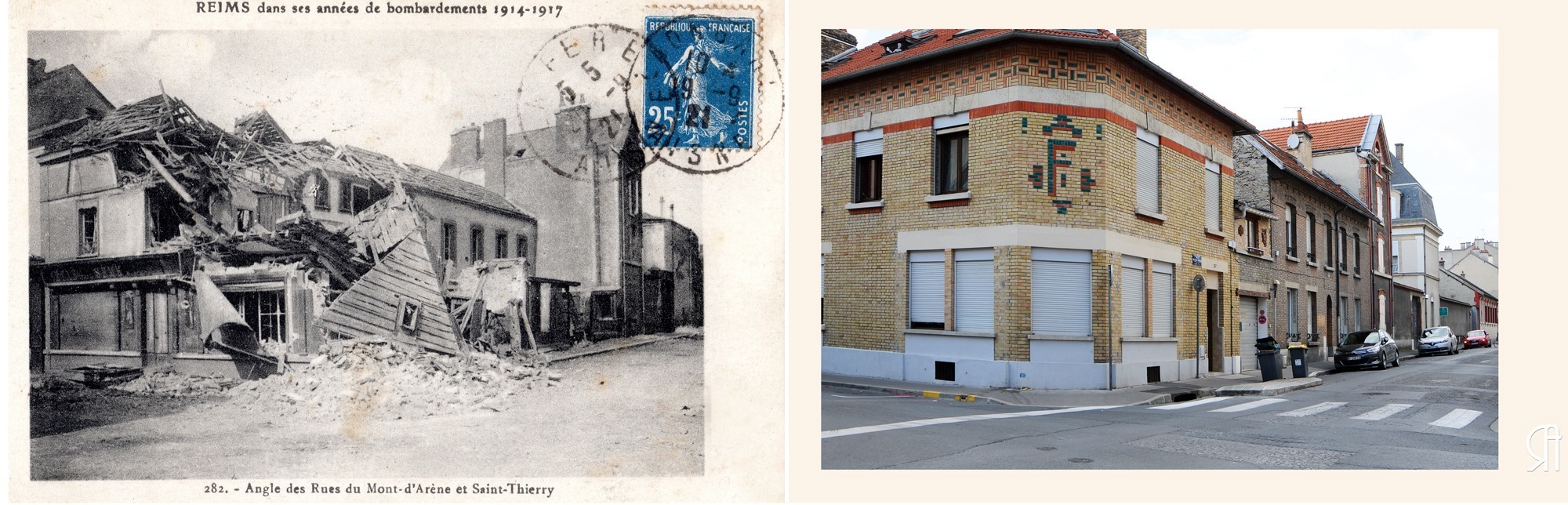 Angle de la rue du Mont d’Arène et de la rue Saint-Thierry, actuelle rue Clémence Fouriaux