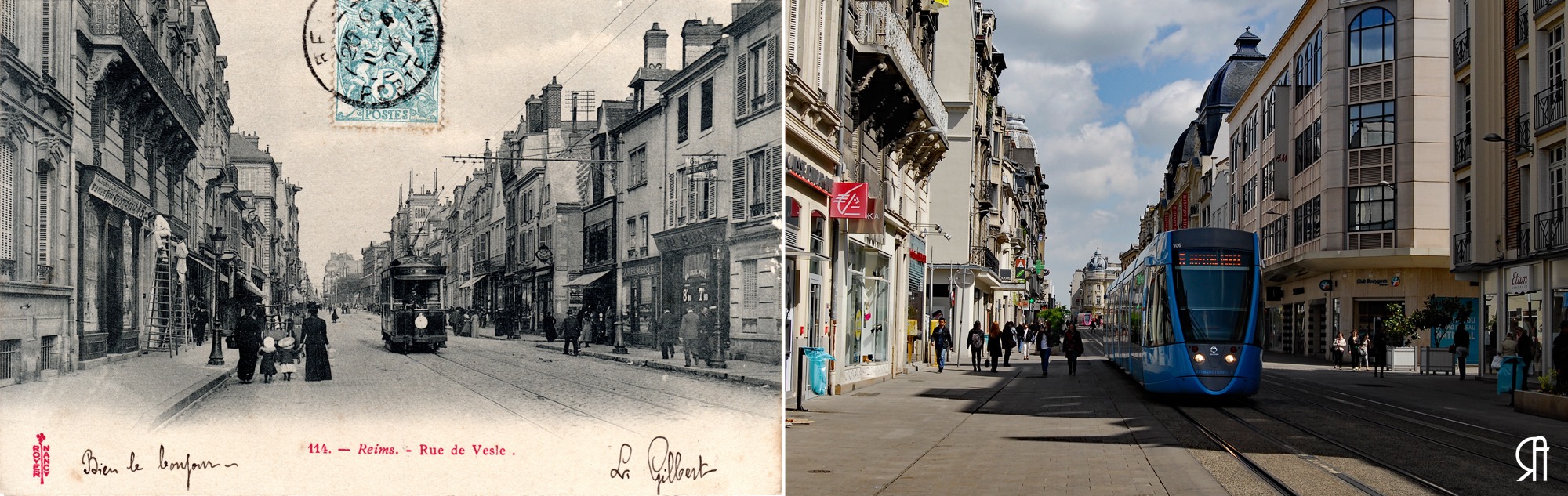 La rue de Vesle et le tramway avant la Grande Guerre
