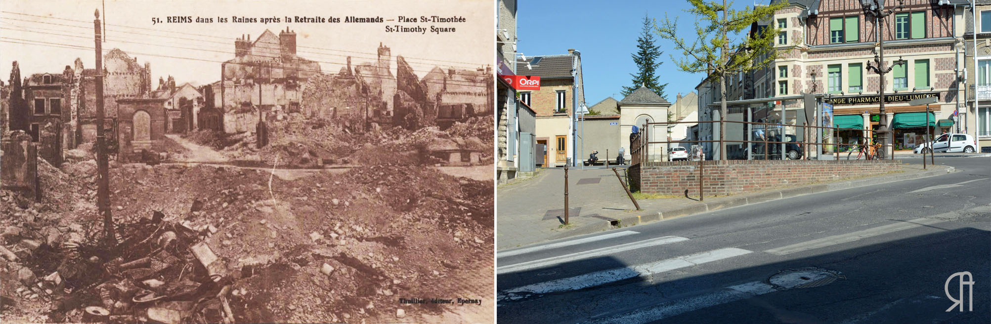 La Place Saint-Timothée vue depuis la rue du Grand-Cerf en 1919