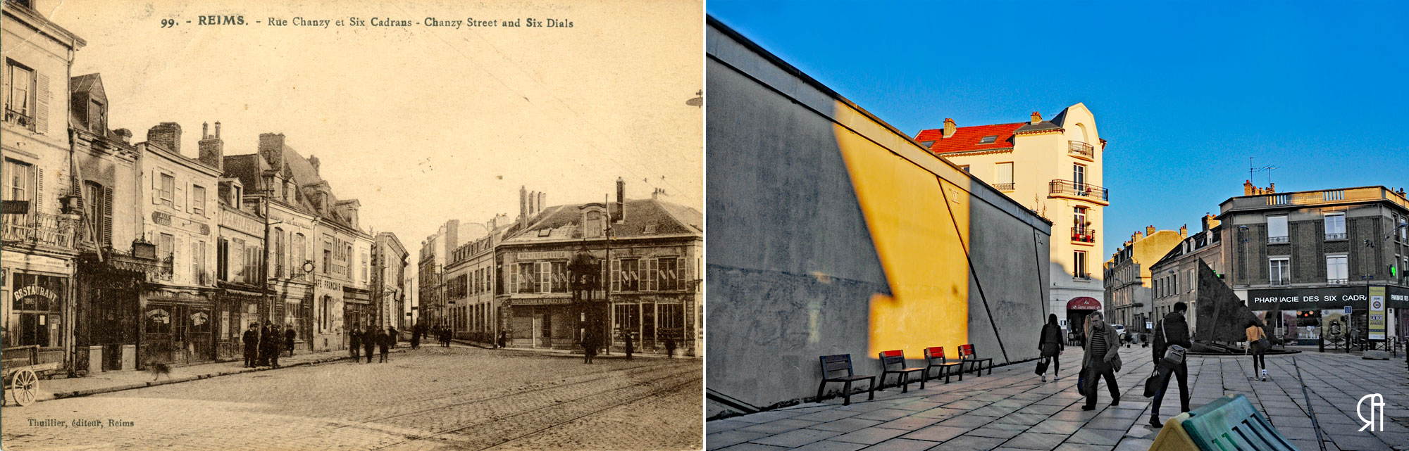 La rue Chanzy et la place des Six Cadrans