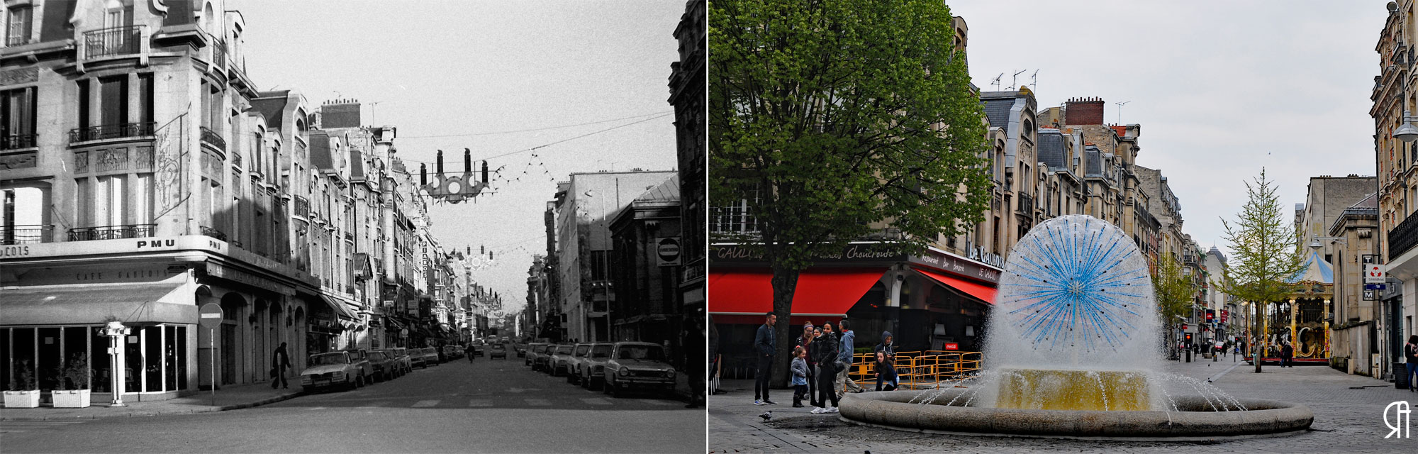 La rue Condorcet et la fontaine de la Solidarité