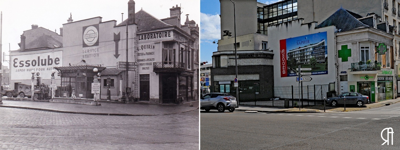La station Esso et la pharmacie de l’esplanade Cérès dans les années 50