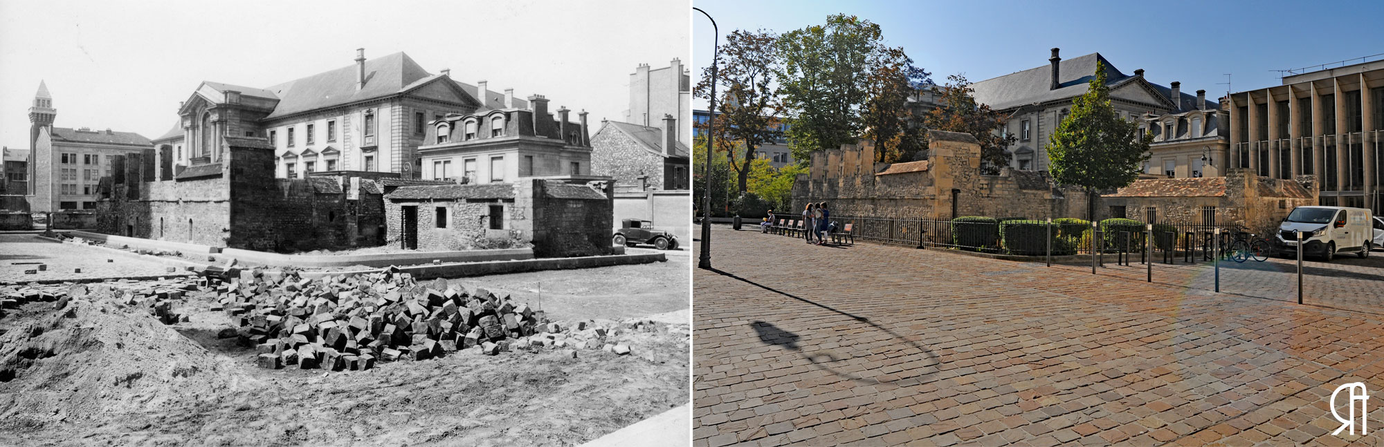 Le Trésor et le Palais de Justice au moment de la Reconstruction