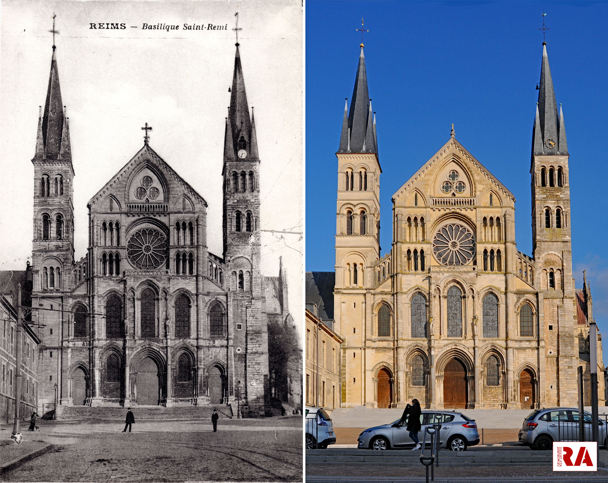 Zoom sur la basilique Saint-Remi et la rue Fléchambault