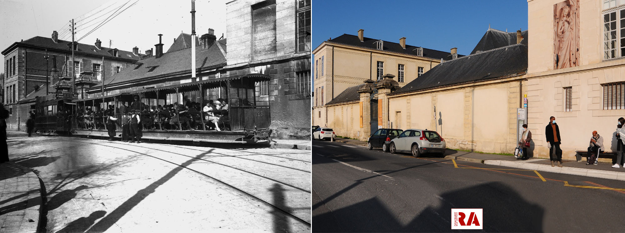 Le tramway rue Simon, devant le musée Saint-Remi