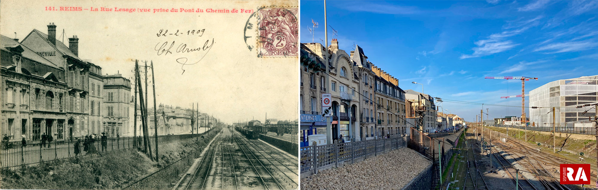 La rue Lesage vue du pont de Laon