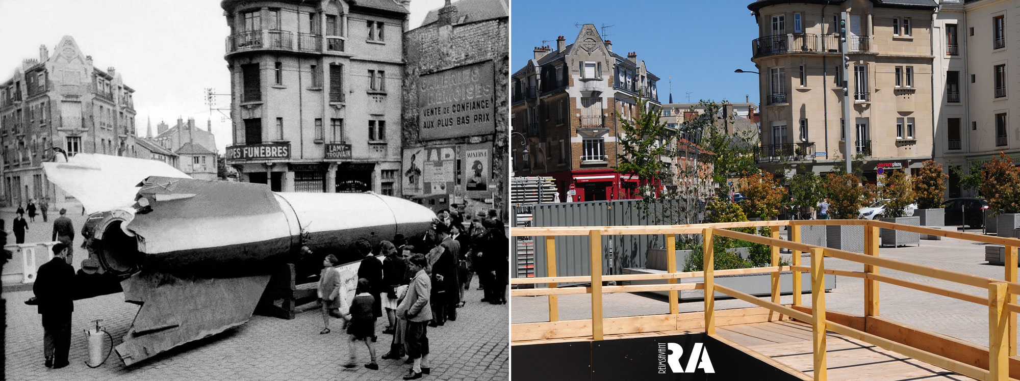 Exposition du matériel US place de l’Hôtel de Ville en septembre 1945