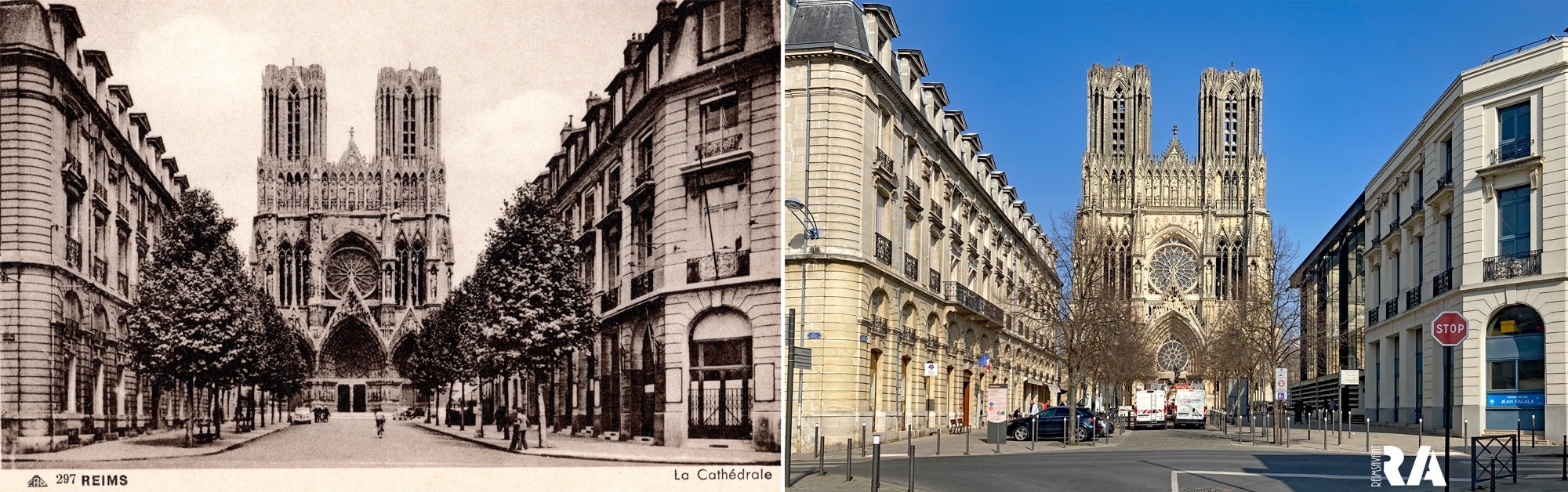 La rue Rockefeller, le commissariat central et la cathédrale après la Seconde Guerre Mondiale