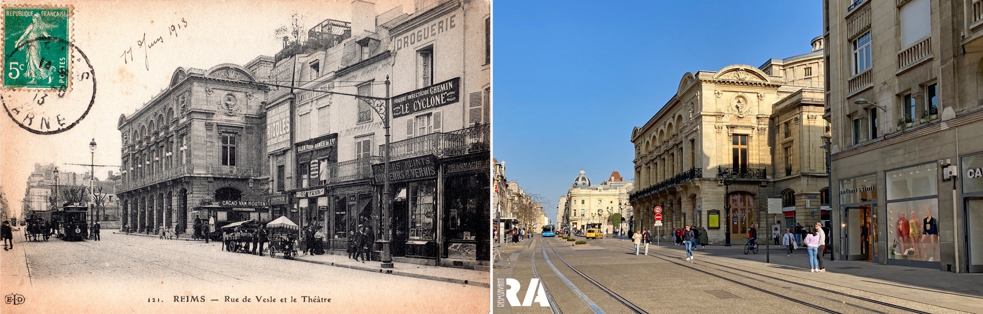 Le Théâtre et le début de la rue de Vesle en 1913