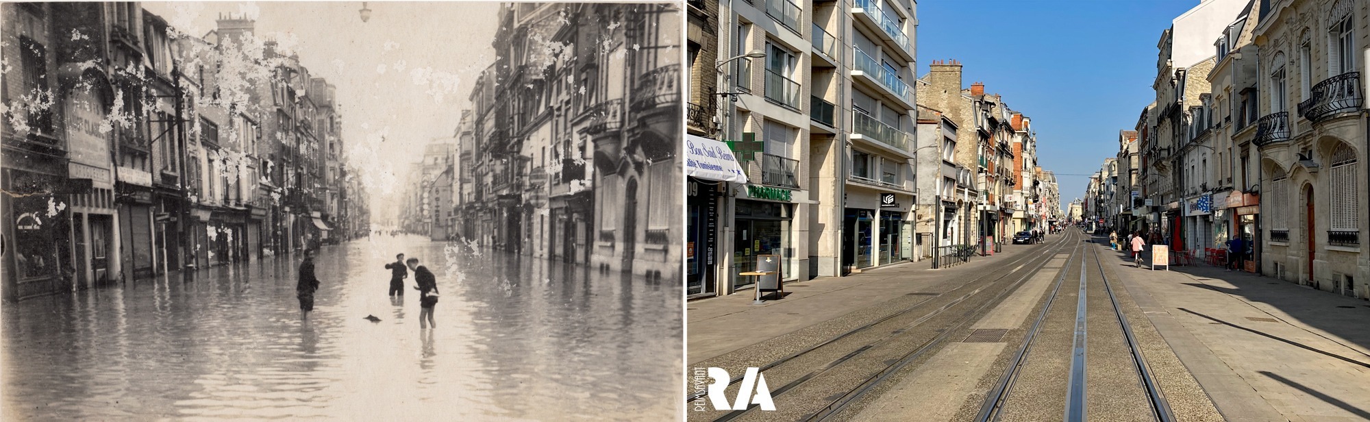 Rue de Vesle, inondations du 6 août 1944 à 18 h