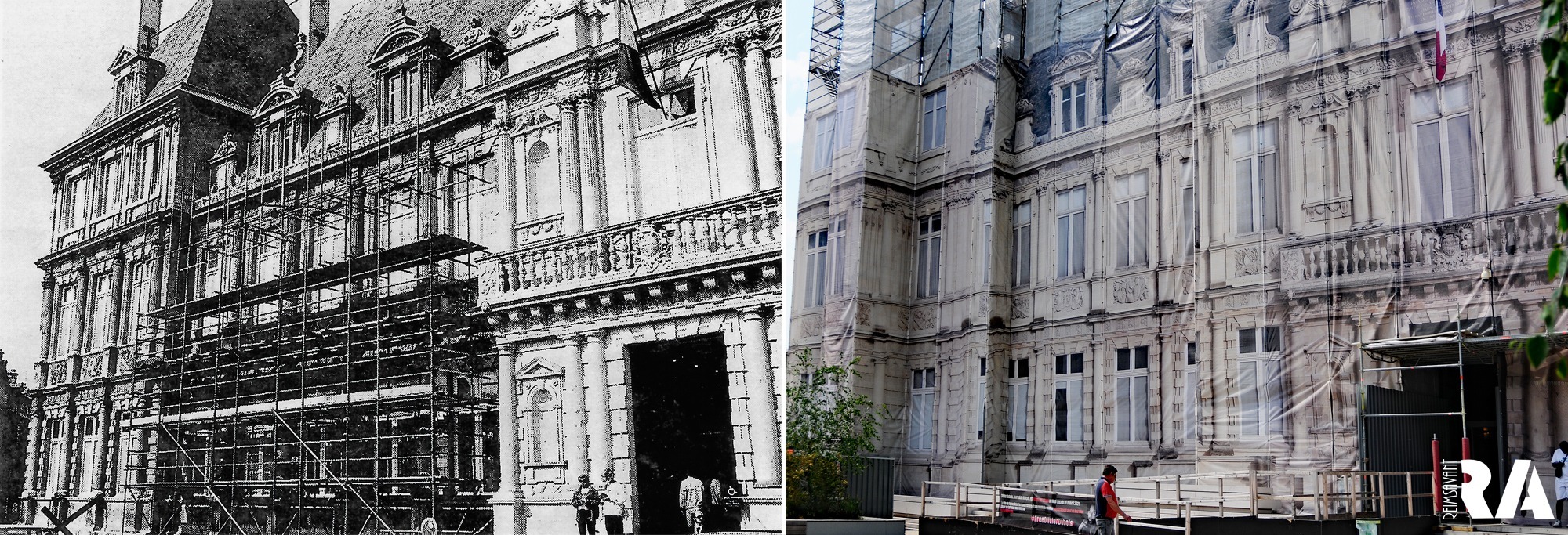 Deux échafaudages pour l’Hôtel de Ville : en 1989 et en 2022