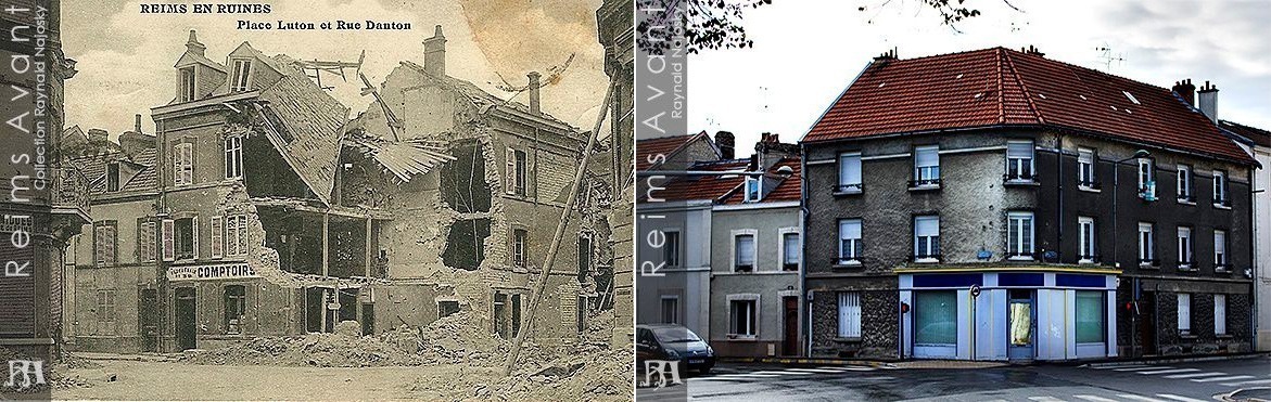 Archives de ReimsAvant : Débouché de la rue Danton sur la place Luton
