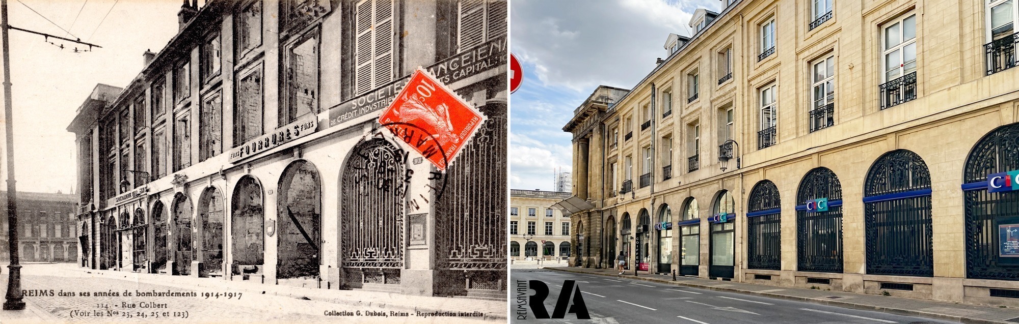 La rue Colbert vers la place Royale et la Société Nancéienne pendant la Grande Guerre