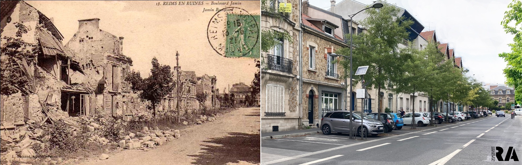 Le haut du boulevard Jamin à la fin de la Grande Guerre