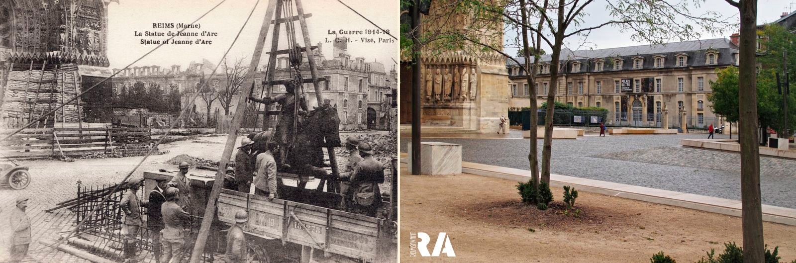 Désinstallation de la statue de Jeanne d’Arc sur le parvis de la Cathédrale