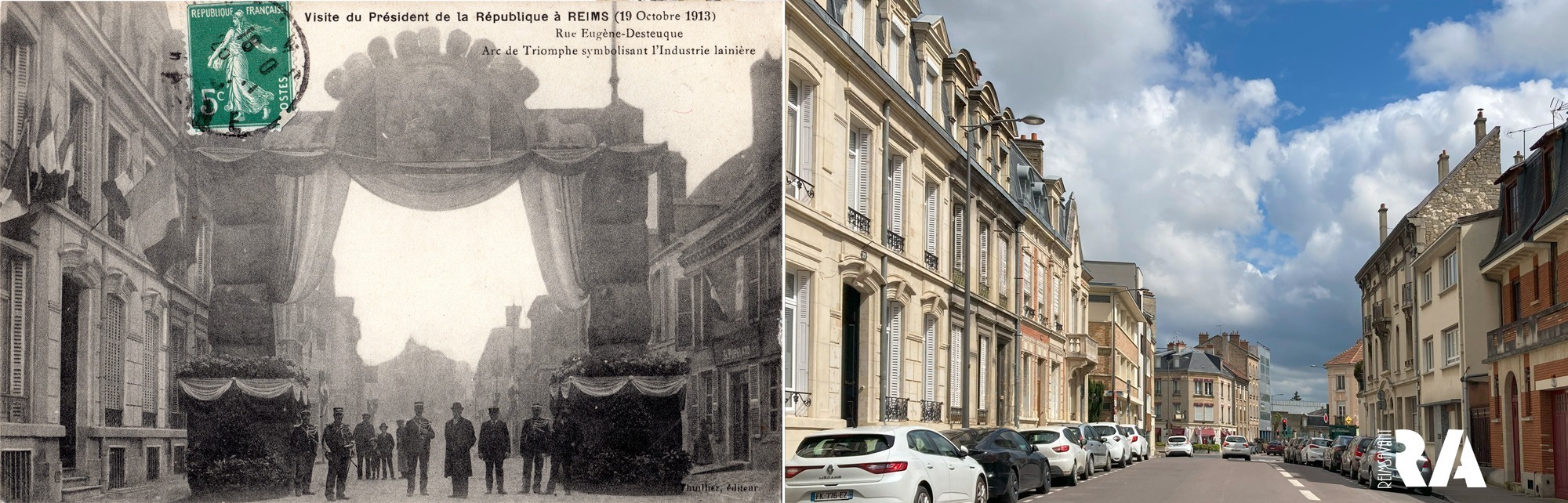 Rue Eugène Desteuque, visite du Président de la République à Reims