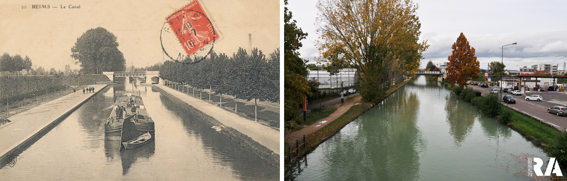 Le canal vu de la passerelle du chemin de fer du pont d’Épernay