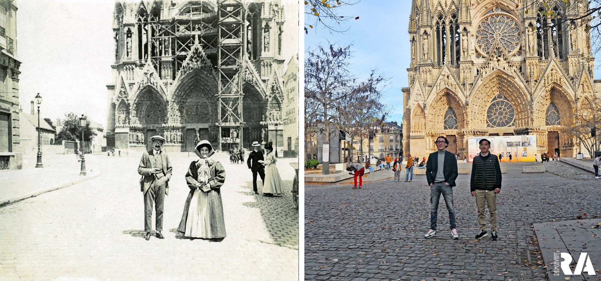 Les touristes du début du XXe siècle devant la cathédrale