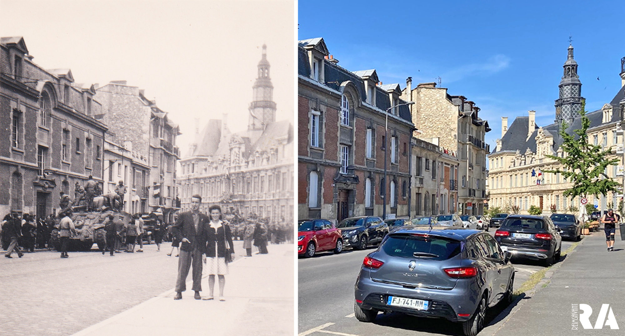Rue Jean-Jacques Rousseau et l&rsquo;Hôtel de Ville à la Libération